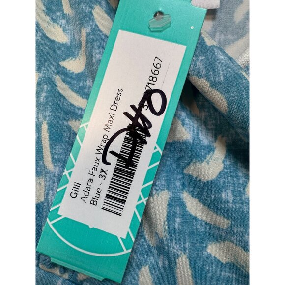 Gilli Blue Adana Faux Wrap Maxi Dress 3X Blue White Strappy Spandex Blend - Picture 3 of 12